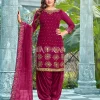 Pink Mirror Work Embroidered Patiala Suit