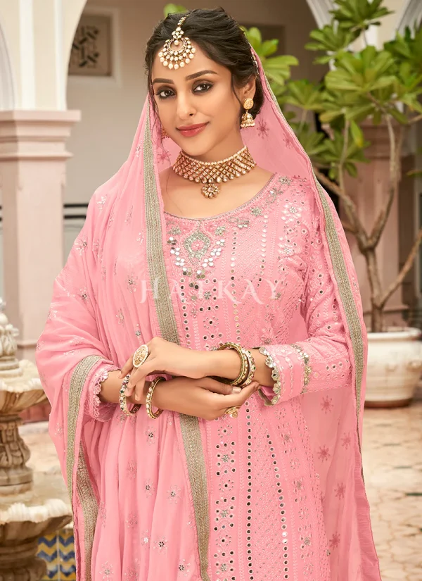 Pink Mirror Work Embroidered Wedding Gharara Suit