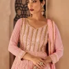 Pink Mirror Work Embroidery Georgette Wedding Anarkali Suit