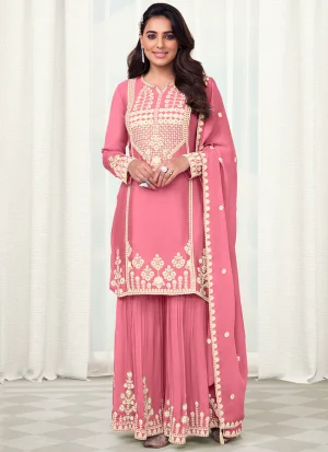 Pink Reshamkari Embroidered Gharara Style Suit