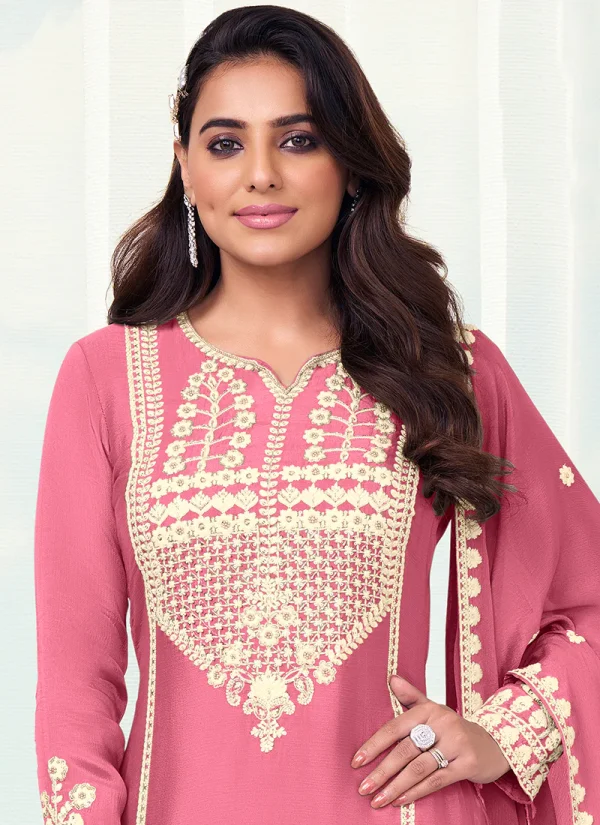 Pink Reshamkari Embroidered Gharara Style Suit