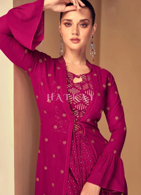Pink Sequence Embroidered Jacket Style Gharara Suit