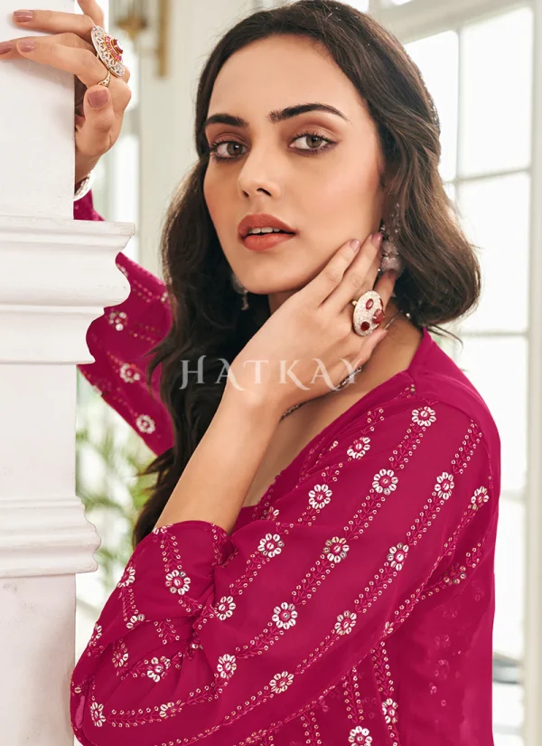 Pink Sequence Embroidered Jacket Style Sharara Suit
