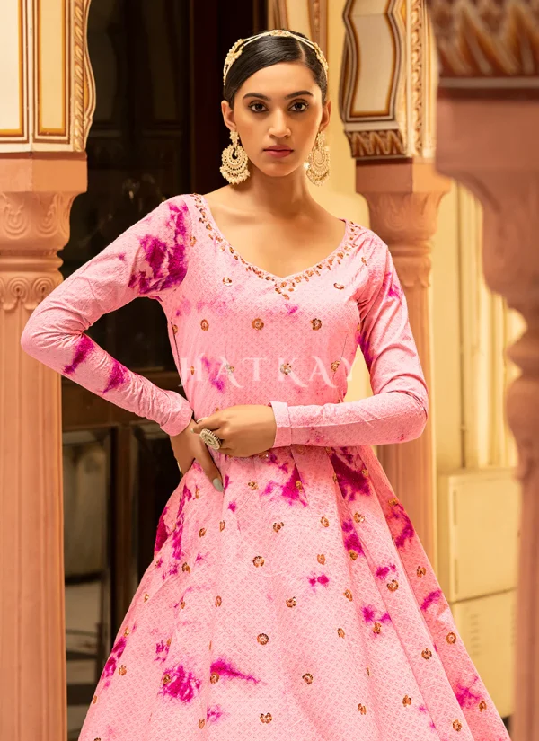 Pink Tie Dye Sequence Embroidery Bollywood Gown