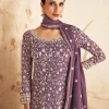 Purple Designer Embroidery Gharara Suit