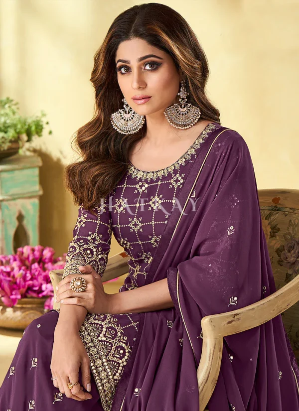 Purple Embroidered Celebrity Style Gharara Suit