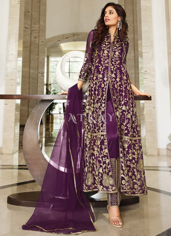 Purple Embroidered Designer Anarkali Suit
