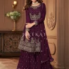 Purple Golden Embroidered Designer Sharara Suit