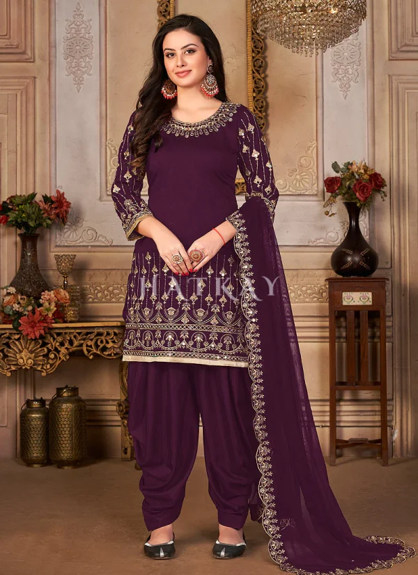 Purple Mirror Work Embroidered Patiala Salwar Suit