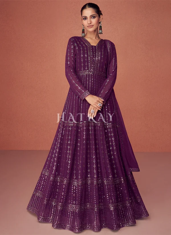 Purple Sequence Embroidered Festival Wear Anarkali Suit
