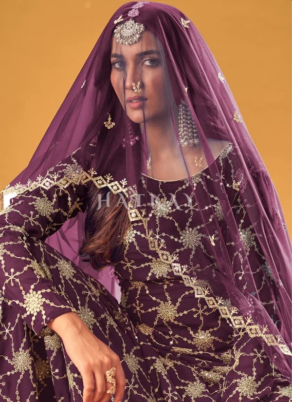 Purple Sequence Embroidered Sharara Suit