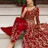 Red Embroidered Designer Anarkali Suit