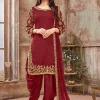 Red Embroidered Traditional Patiala Suit