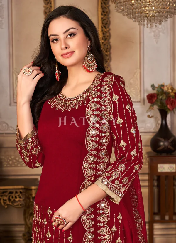 Red Mirror Work Embroidered Patiala Salwar Suit