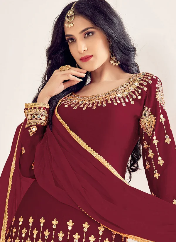 Red Silk Mirror Work Punjabi Suit