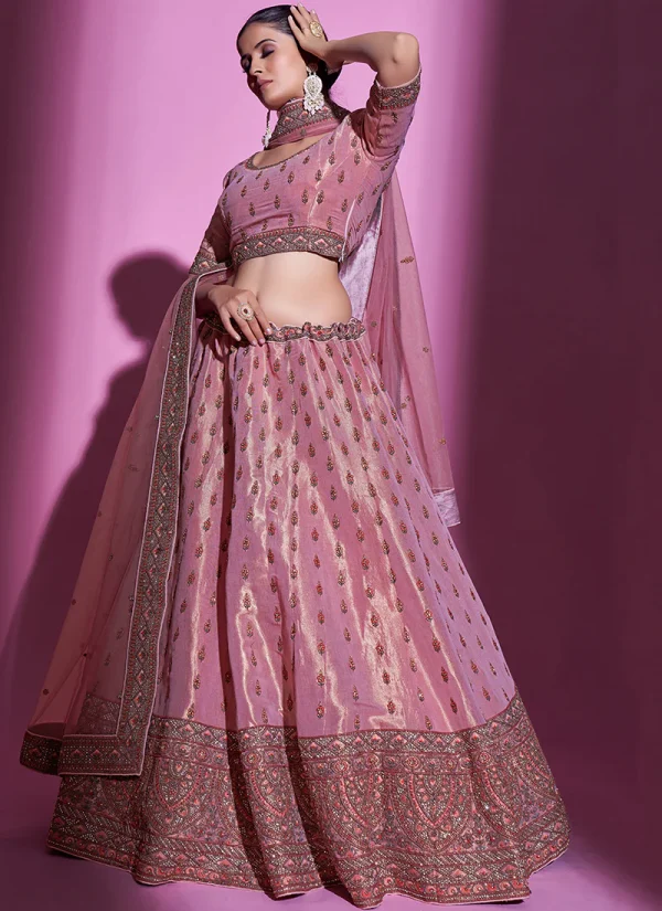 Rose Pink Multi Embroidery Wedding Lehenga Choli
