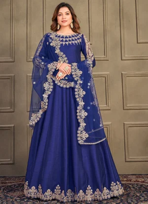 Royal Blue Designer Embroidery Wedding Anarkali Suit