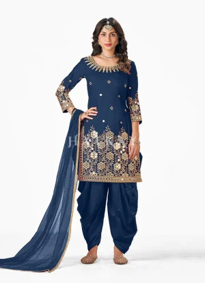 Royal Blue Mirror Work Punjabi Patiala Suit