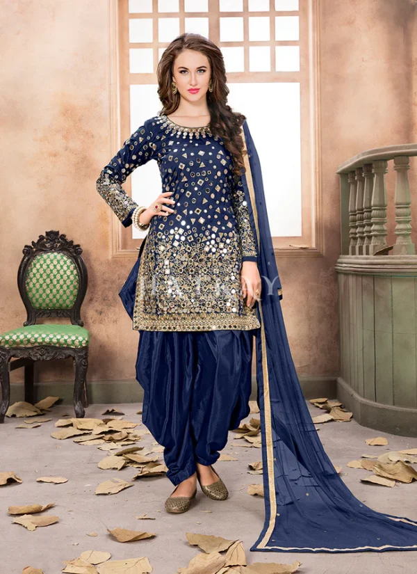 Royal Blue Mirror Work Punjabi Suit