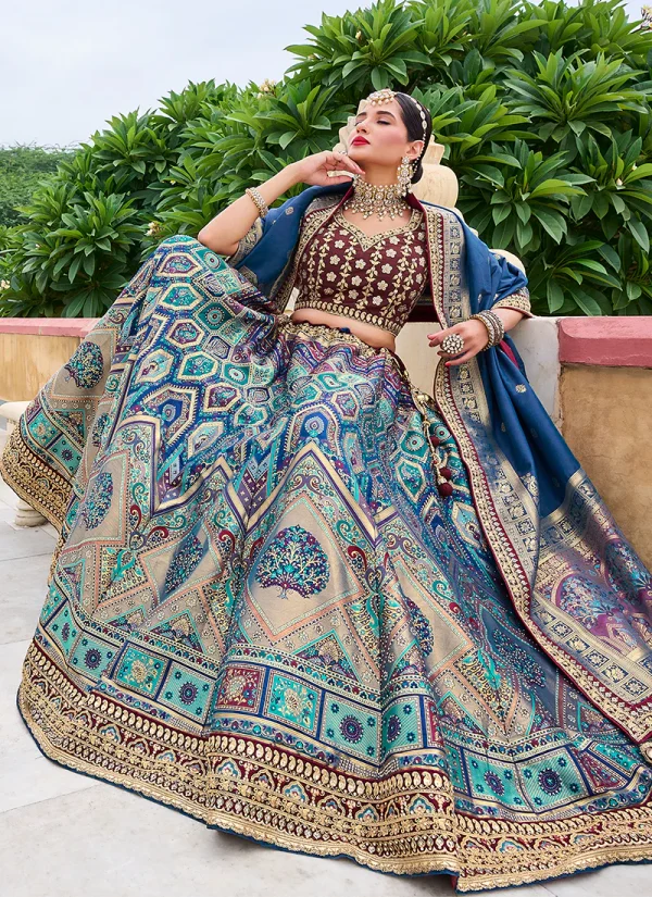 Royal Blue Multi Embroidery Wedding Lehenga Choli