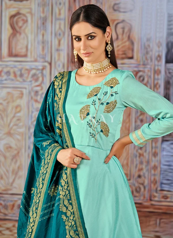 Sea Green Embroidered Silk Anarkali Suit
