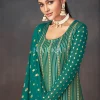 Sea Green Golden Embroidered Sharara Style Suit