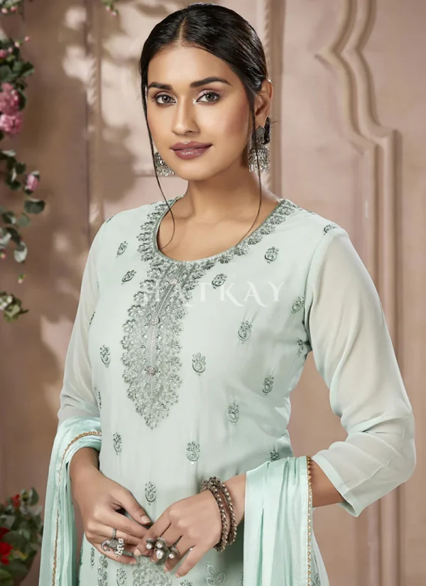 Sea Green Embroidery Traditional Pakistani Pant Suit