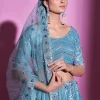 Sky Blue Mirror Work Embroidery Wedding Lehenga Choli