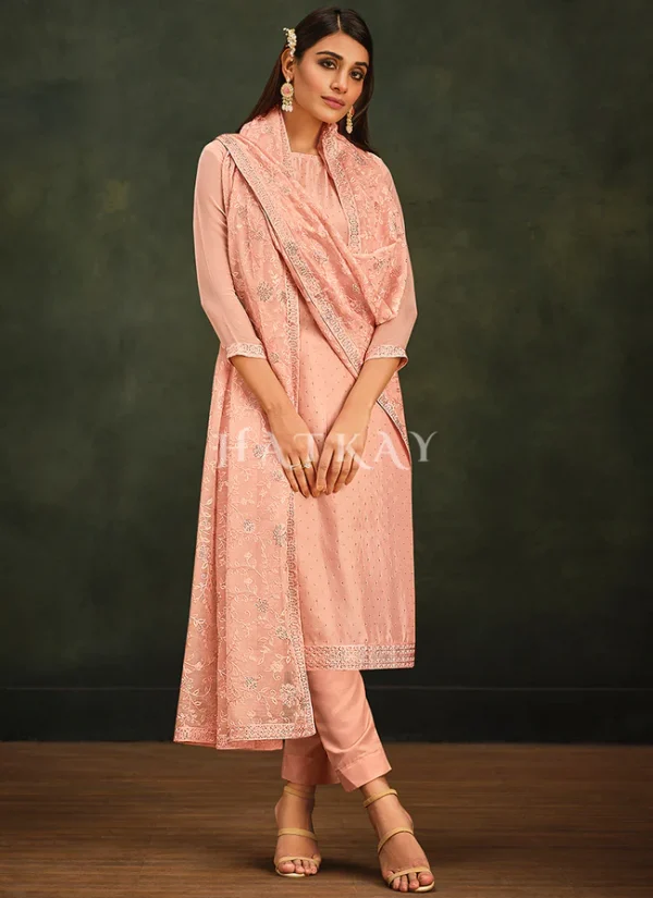 Soft Peach Embroidery Pakistani Salwar Suit
