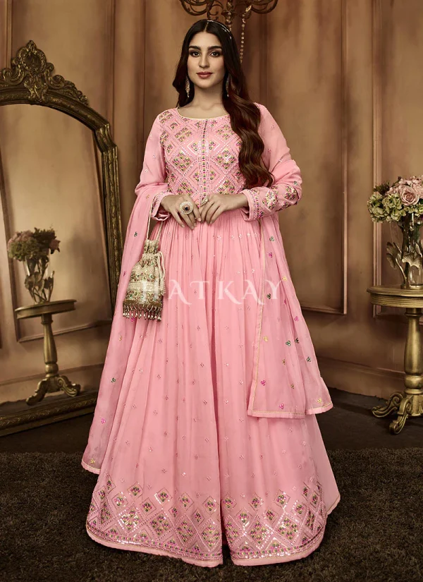 Soft Pink Multi Embroidered Traditional Anarkali Suit