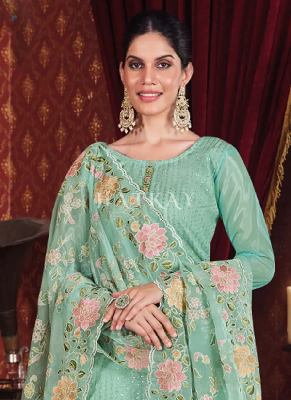 Teal Blue Floral Embroidered Pakistani Suit