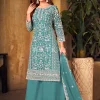 Teal Blue Embroidered Pakistani Palazzo Suit
