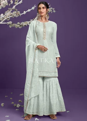 Teal Blue Sequence Embroidered Wedding Style Gharara Suit