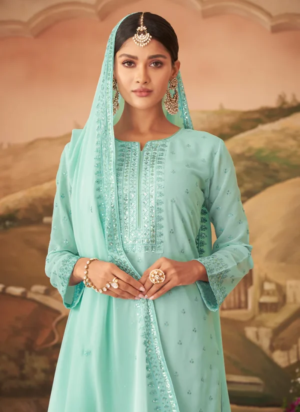 Teal Blue Traditional Embroidered Sharara Suit