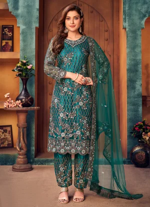 Teal Green Embroidered Pakistani Salwar Suit