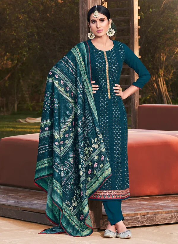 Turquoise Blue Sequence Embroidered Salwar Suit
