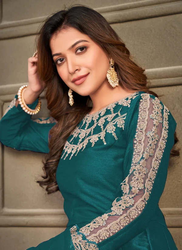 Turquoise Designer Embroidery Wedding Anarkali Suit