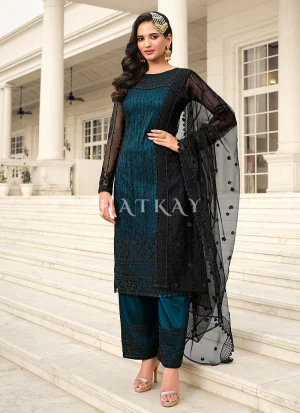 Turquoise Embroidered Pakistani Pant Style Salwar Suit