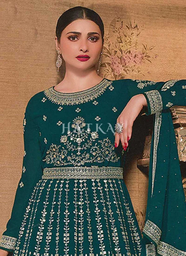 Turquoise Embroidery Slit Style Anarkali Lehenga