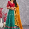 Turquoise Floral And Sequence Embroidery Wedding Lehenga Choli