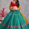 Turquoise Floral And Sequence Embroidery Wedding Lehenga Choli