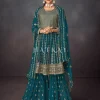 Turquoise Golden Embroidered Sharara Style Suit