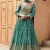 Turquoise Mirror Embroidery Georgette Anarkali Suit