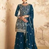 Turquoise Mirror Work Embroidery Gharara Suit
