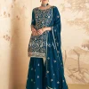 Turquoise Mirror Work Embroidery Gharara Suit