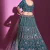 Turquoise Mirror Work Embroidery Wedding Lehenga Choli