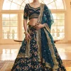 Turquoise Multi Zari Embroidery Wedding Silk Lehenga