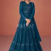 Turquoise Sequence Embroidered Festival Wear Anarkali Suit