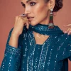 Turquoise Sequence Embroidered Festival Wear Anarkali Suit