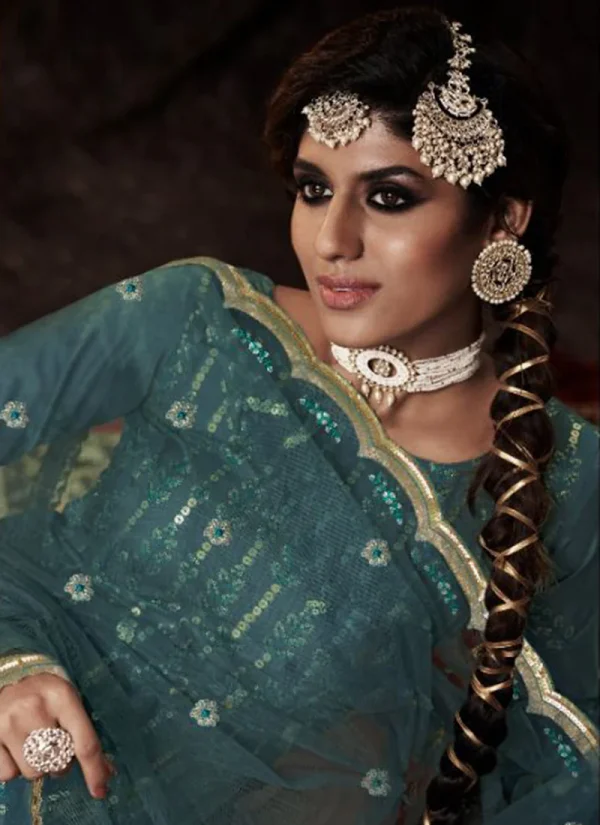 Turquoise Sequence Embroidered Sharara Suit